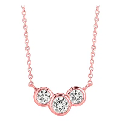 Pre-owned Morris & David 0.75 Carat Natural 3-stone Diamond Bezel Necklace 14 Karat Rose Gold G Si In Red
