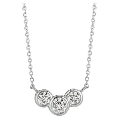 Pre-owned Morris & David 0.75 Carat Natural 3-stone Diamond Bezel Necklace 14 Karat White Gold G Si