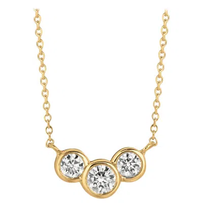 Pre-owned Morris & David 0.75 Carat Natural 3-stone Diamond Bezel Necklace 14 Karat Yellow Gold G Si