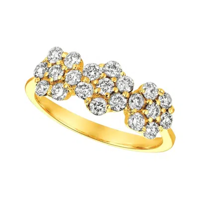 Pre-owned Morris & David 0.75 Carat Natural Diamond 3 Flowers Ring G Si 14 Karat Yellow Gold