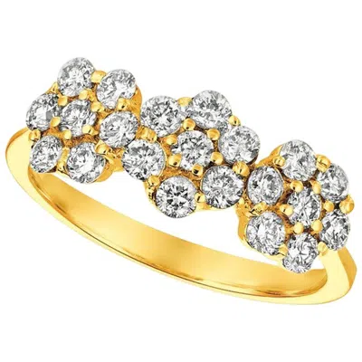Pre-owned Morris & David 0.75 Carat Natural Diamond 3 Flowers Ring G Si 14 Karat Yellow Gold