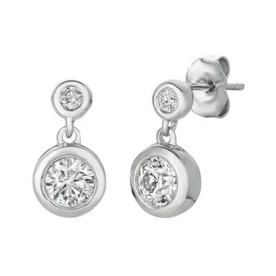 Pre-owned Morris & David 0.75 Carat Natural Diamond Bezel Drop Earrings G Si 14k White Gold