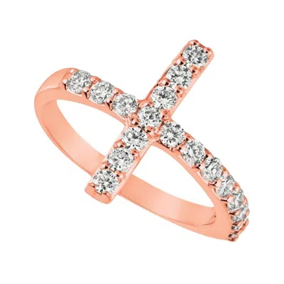 Pre-owned Morris & David 0.75 Carat Natural Diamond Cross Ring G Si 14 Karat Rose Gold In Red