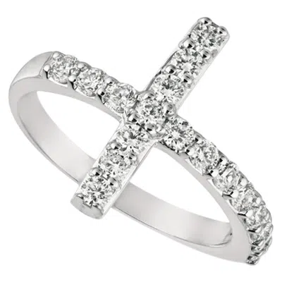 Pre-owned Morris & David 0.75 Carat Natural Diamond Cross Ring G Si 14 Karat White Gold