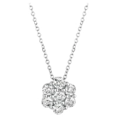 Pre-owned Morris & David 0.75 Carat Natural Diamond Flower Necklace 14 Karat White Gold G Si Chain