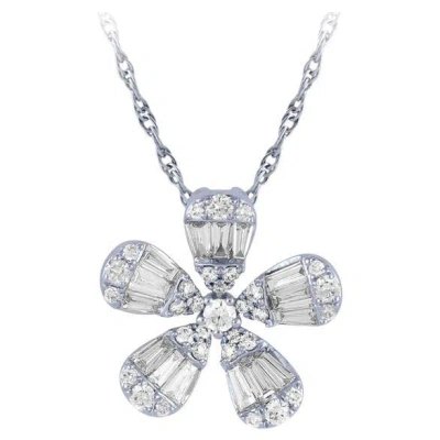 Pre-owned Morris & David 0.75 Carat Natural Diamond Flower Necklace Pendant 14k White Gold 18'' Chain