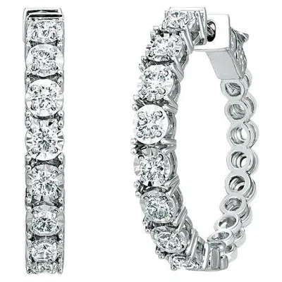 Pre-owned Morris & David 0.75 Carat Natural Diamond Hoop Earrings G-h Si 14k White Gold