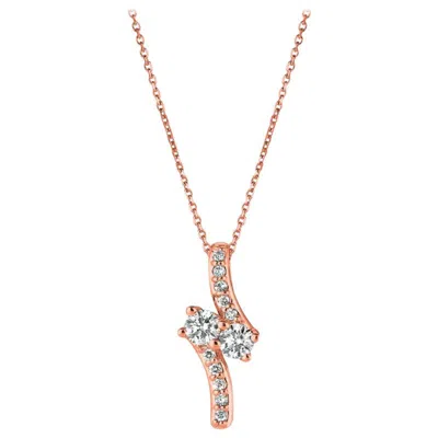 Pre-owned Morris & David 0.75 Carat Natural Diamond Two-stone Style Necklace 14 Karat Rose Gold G Si In Red