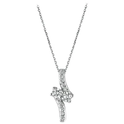 Pre-owned Morris & David 0.75 Carat Natural Diamond Two-stone Style Necklace 14 Karat White Gold G Si