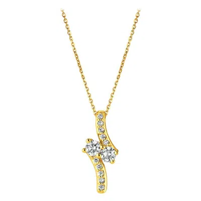 Pre-owned Morris & David 0.75 Carat Natural Diamond Two-stone Style Necklace 14 Karat Yellow Gold G Si