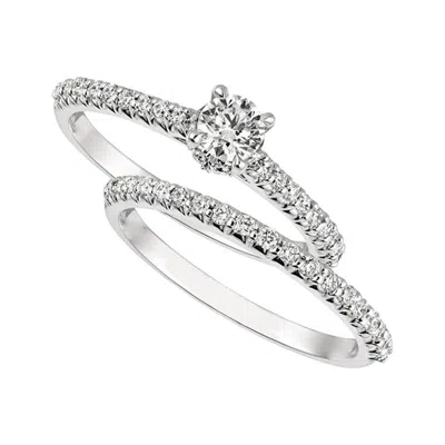 Pre-owned Morris & David 0.75 Carat Natural Round Cut Diamond Ring Set G Si 14 Karat White Gold