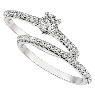 Pre-owned Morris & David 0.75 Carat Natural Round Cut Diamond Ring Set G Si 14 Karat White Gold