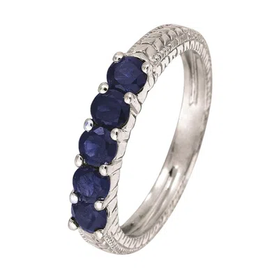 Pre-owned Morris & David 0.75 Carat Natural Sapphire 5-stone Ring Band 14 Karat White Gold