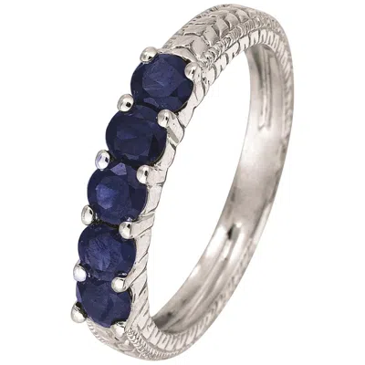 Pre-owned Morris & David 0.75 Carat Natural Sapphire 5-stone Ring Band 14 Karat White Gold