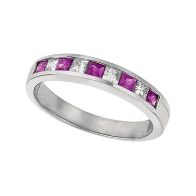 Pre-owned Morris & David 0.80 Carat Natural Diamond And Ruby Ring Band 14 Karat White Gold
