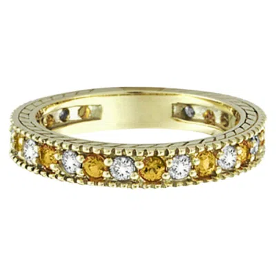 Pre-owned Morris & David 0.90 Carat Natural Diamond & Yellow Sapphire Ring Band 14k White Gold