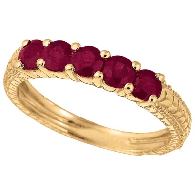 Pre-owned Morris & David 0.90 Carat Natural Ruby 5-stone Ring Band 14 Karat Yellow Gold