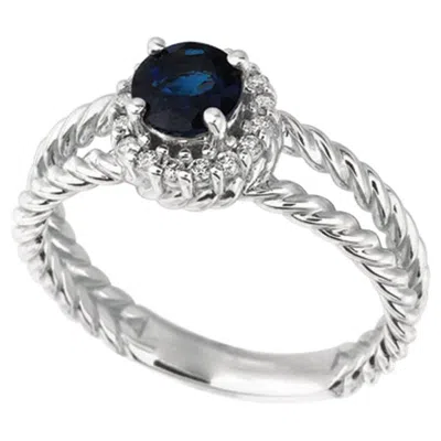 Pre-owned Morris & David 0.95 Carat Natural Sapphire And Diamond Ring 14 Karat White Gold