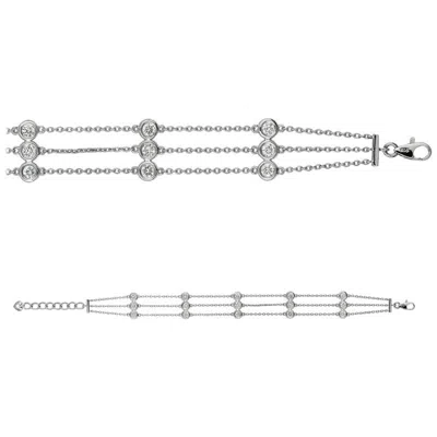Pre-owned Morris & David 1.00 Carat Natural 3 Rows Diamond Bracelet G Si 14 Karat White Gold 7 Pointers