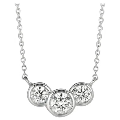 Pre-owned Morris & David 1.00 Carat Natural 3-stone Diamond Bezel Necklace 14 Karat White Gold G Si