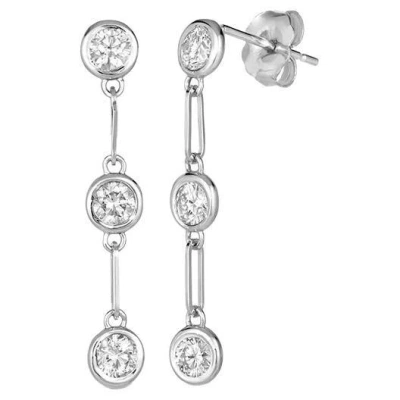 Pre-owned Morris & David 1.00 Carat Natural Diamond Bezel Paper Clip Earrings G Si 14k White Gold