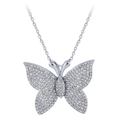 Pre-owned Morris & David 1.00 Carat Natural Diamond Butterfly Necklace 14k White Gold G Si 18''