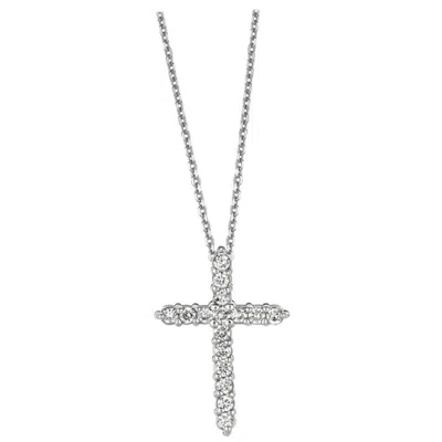 Pre-owned Morris & David 1.00 Carat Natural Diamond Cross Necklace 14 Karat White Gold G Si Chain
