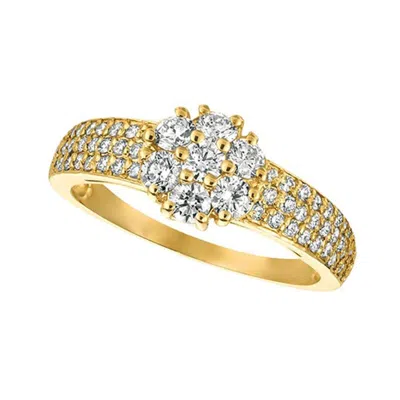 Pre-owned Morris & David 1.00 Carat Natural Diamond Flower Cluster Ring G-h Si 14 Karat Yellow Gold