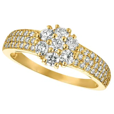 Pre-owned Morris & David 1.00 Carat Natural Diamond Flower Cluster Ring G-h Si 14 Karat Yellow Gold