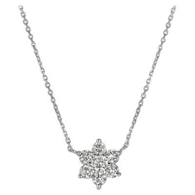 Pre-owned Morris & David 1.00 Carat Natural Diamond Flower Necklace 14 Karat White Gold G Si