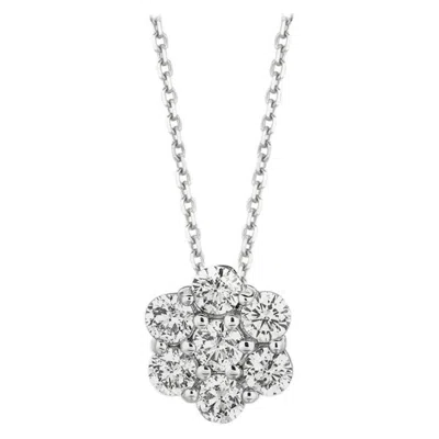Pre-owned Morris & David 1.00 Carat Natural Diamond Flower Necklace 14 Karat White Gold G Si Chain