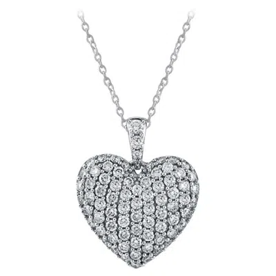 Pre-owned Morris & David 1.00 Carat Natural Diamond Heart Pave Necklace Pendant 14k White Gold G Si
