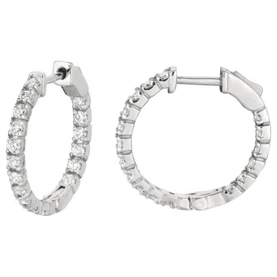 Pre-owned Morris & David 1.00 Carat Natural Diamond Hoop Earrings G-h Si In 14 Karat White Gold