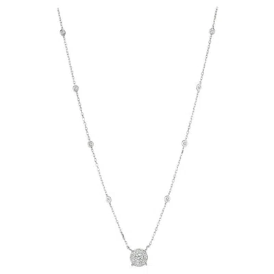 Pre-owned Morris & David 1.00 Carat Natural Diamond Necklace 14 Karat White Gold Chain