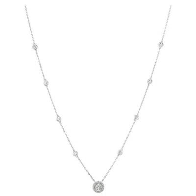Pre-owned Morris & David 1.00 Carat Natural Diamond Necklace 14 Karat White Gold Chain