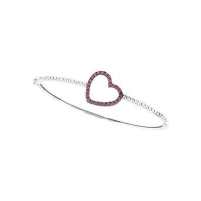Pre-owned Morris & David 1.00 Carat Natural Pink Sapphire & Diamond Heart Bangle Bracelet 14k White Gold