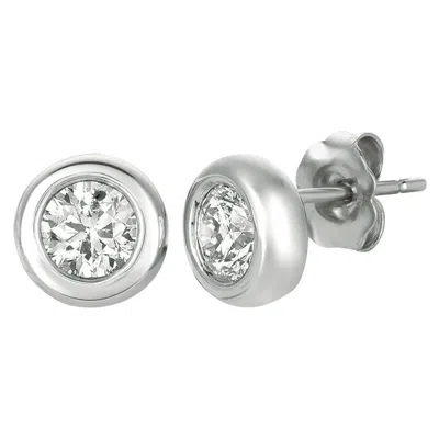 Pre-owned Morris & David 1.00 Ct Natural Diamond Bezel Earrings G-h Si Set In 14k White Gold