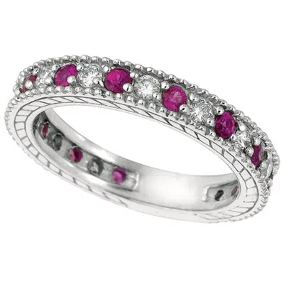 Pre-owned Morris & David 1.01 Carat Natural Diamond And Pink Sapphire Eternity Band 14 Karat White Gold