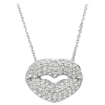 Pre-owned Morris & David 1.05 Carat Natural Diamond Lips Necklace 14 Karat White Gold G Si Chain