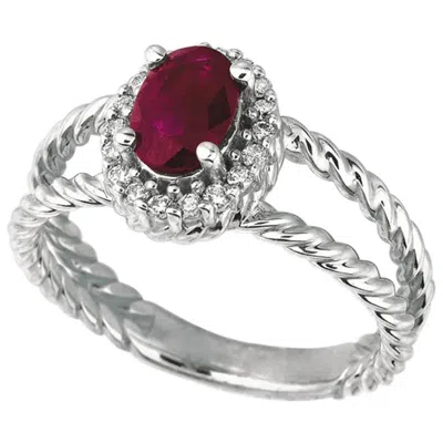 Pre-owned Morris & David 1.05 Carat Natural Oval Ruby & Diamond Ring 14k White Gold