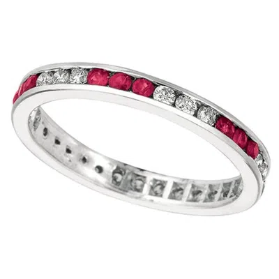 Pre-owned Morris & David 1.05 Carat Natural Ruby And Diamond Eternity Ring Band 14 Karat White Gold