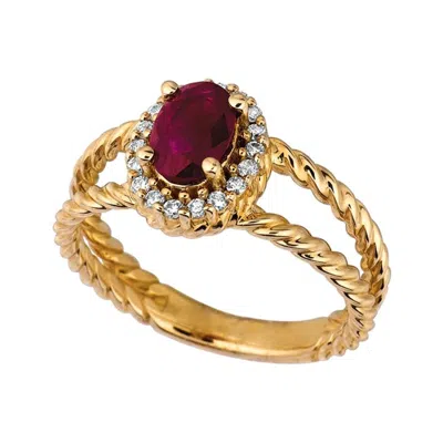Pre-owned Morris & David 1.05 Carat Natural Ruby And Diamond Oval Ring 14 Karat Yellow Gold