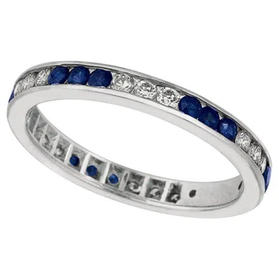 Pre-owned Morris & David 1.05 Carat Natural Sapphire And Diamond Eternity Ring Band 14 Karat White Gold