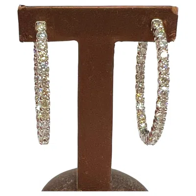 Pre-owned Morris & David 10.50 Ct Natural Diamond Oval Hoop Earrings G-h Si 14k White Gold 20 Pointers