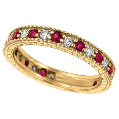 Pre-owned Morris & David 1.08 Carat Natural Diamond & Ruby Ring Band 14k White Gold