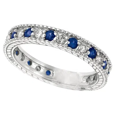 Pre-owned Morris & David 1.08 Carat Natural Diamond And Sapphire Eternity Band 14 Karat White Gold