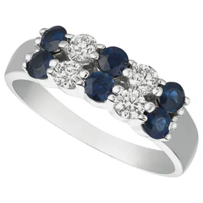 Pre-owned Morris & David 1.12 Carat Natural Sapphire And Diamond 2 Rows Ring G Si 14 Karat White Gold