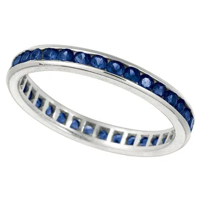 Pre-owned Morris & David 1.12 Carat Natural Sapphire Eternity Ring Band 14k White Gold