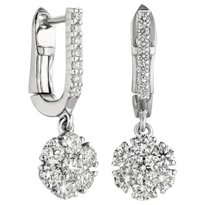 Pre-owned Morris & David 1.15 Carat Natural Diamond Flower Drop Earrings G Si 14 Karat White Gold