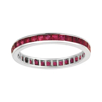 Pre-owned Morris & David 1.20 Carat Princess Cut Natural Ruby Ring Band 14 Karat White Gold